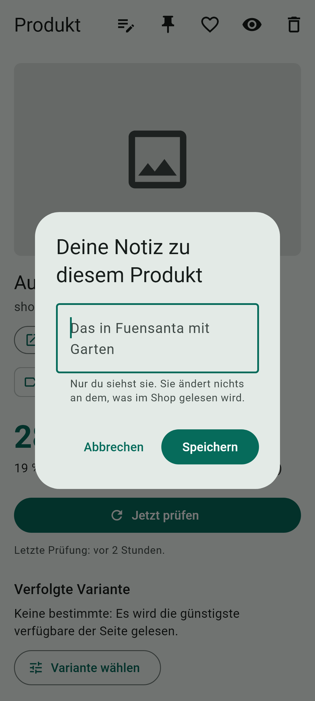 Deine eigene Notiz — Dieser Bildschirm, in der App.