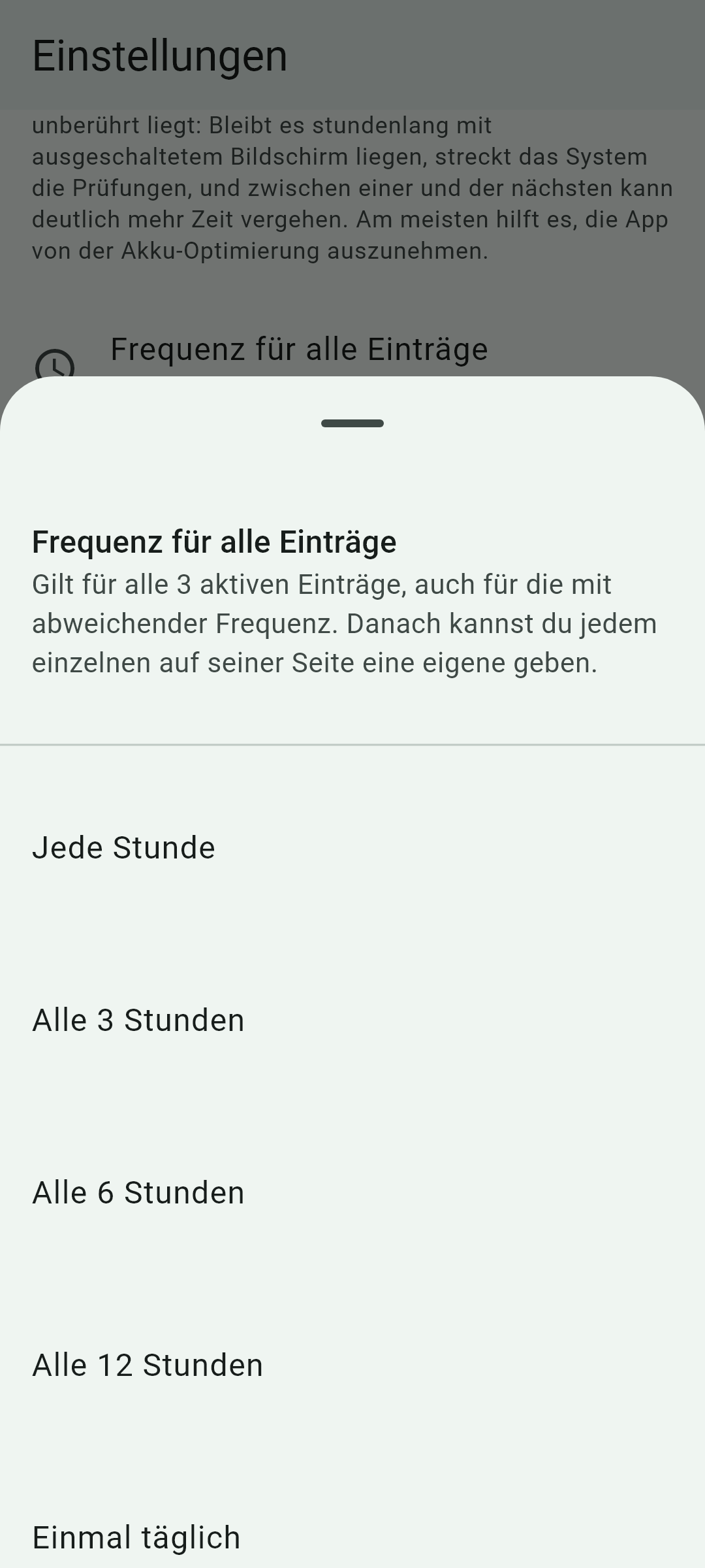 Automatische Prüfung — Dieser Bildschirm, in der App.