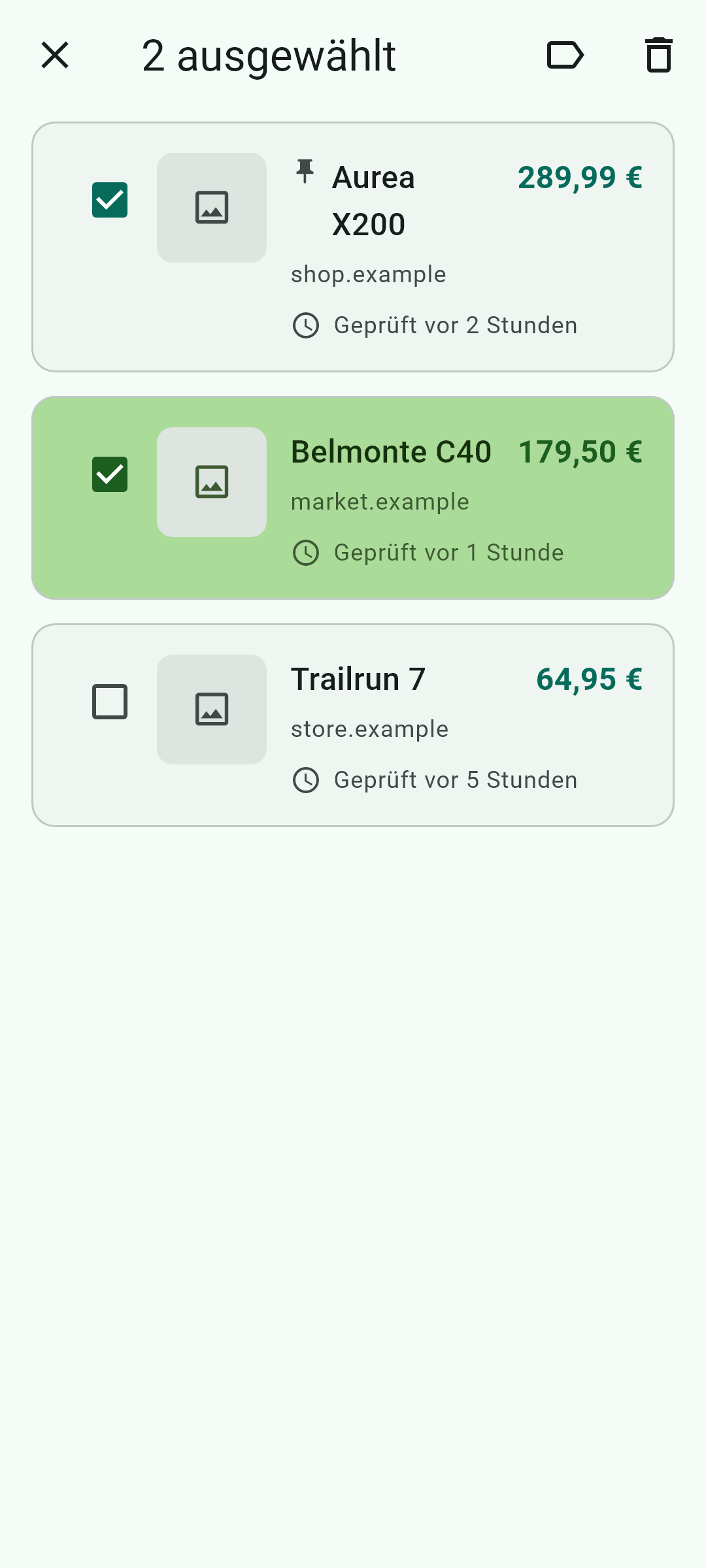 Mehrere auswählen und löschen — Dieser Bildschirm, in der App.