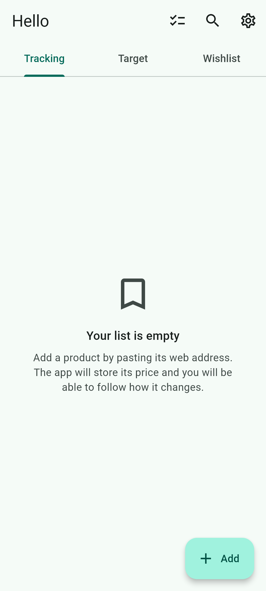 This is how the app looks when freshly installed.