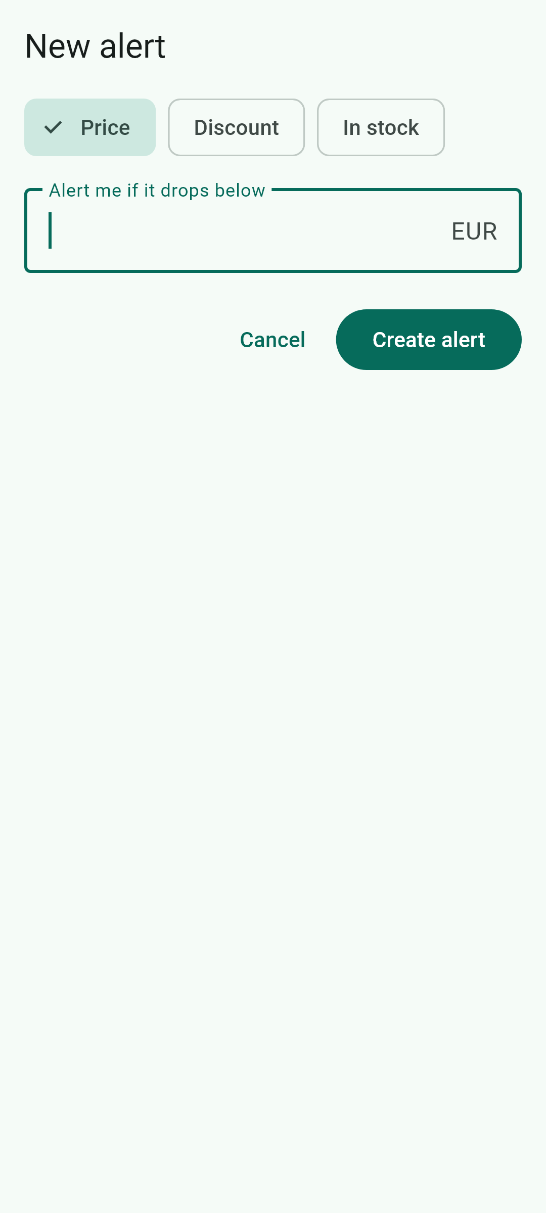 Price-drop alerts — This screen, inside the app.