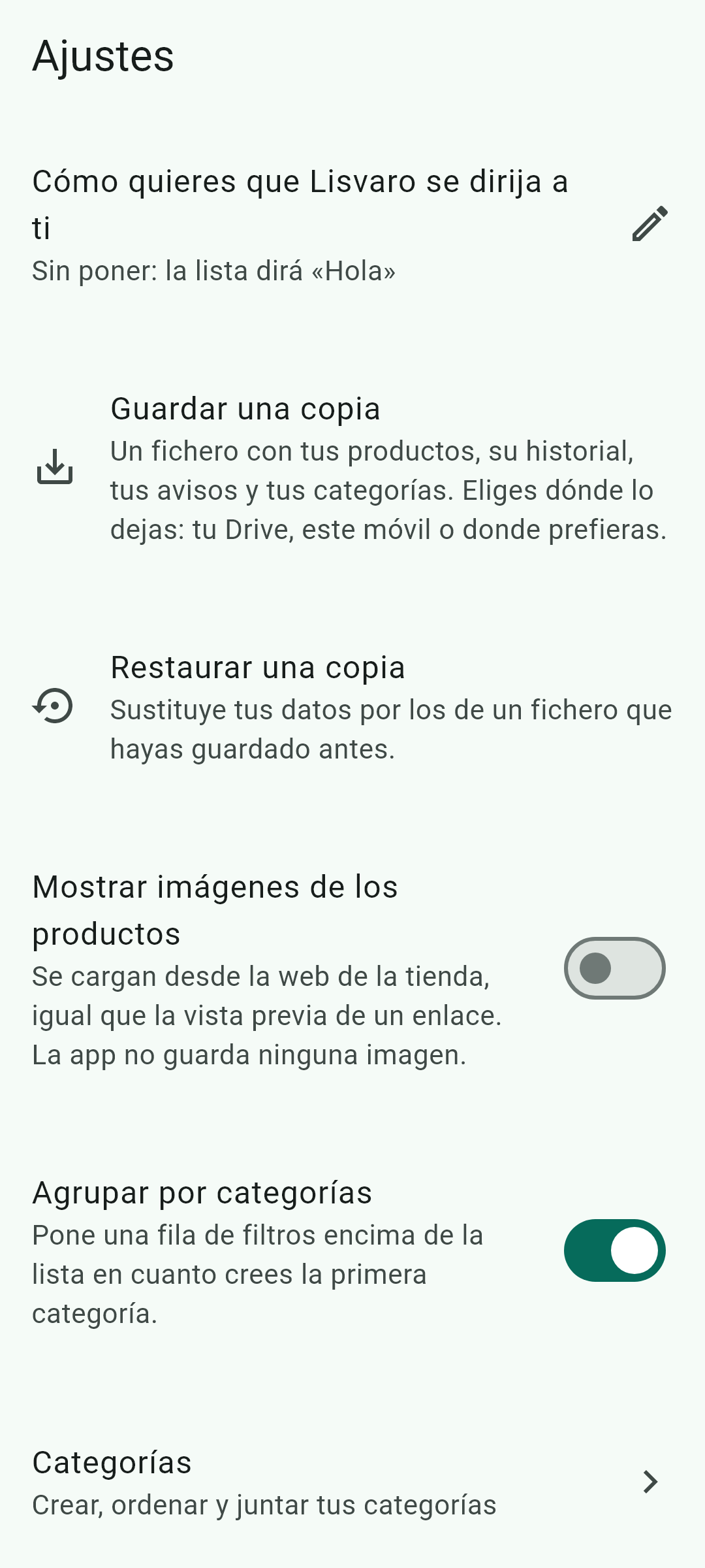 Tus datos — Esta pantalla, dentro de la aplicación.