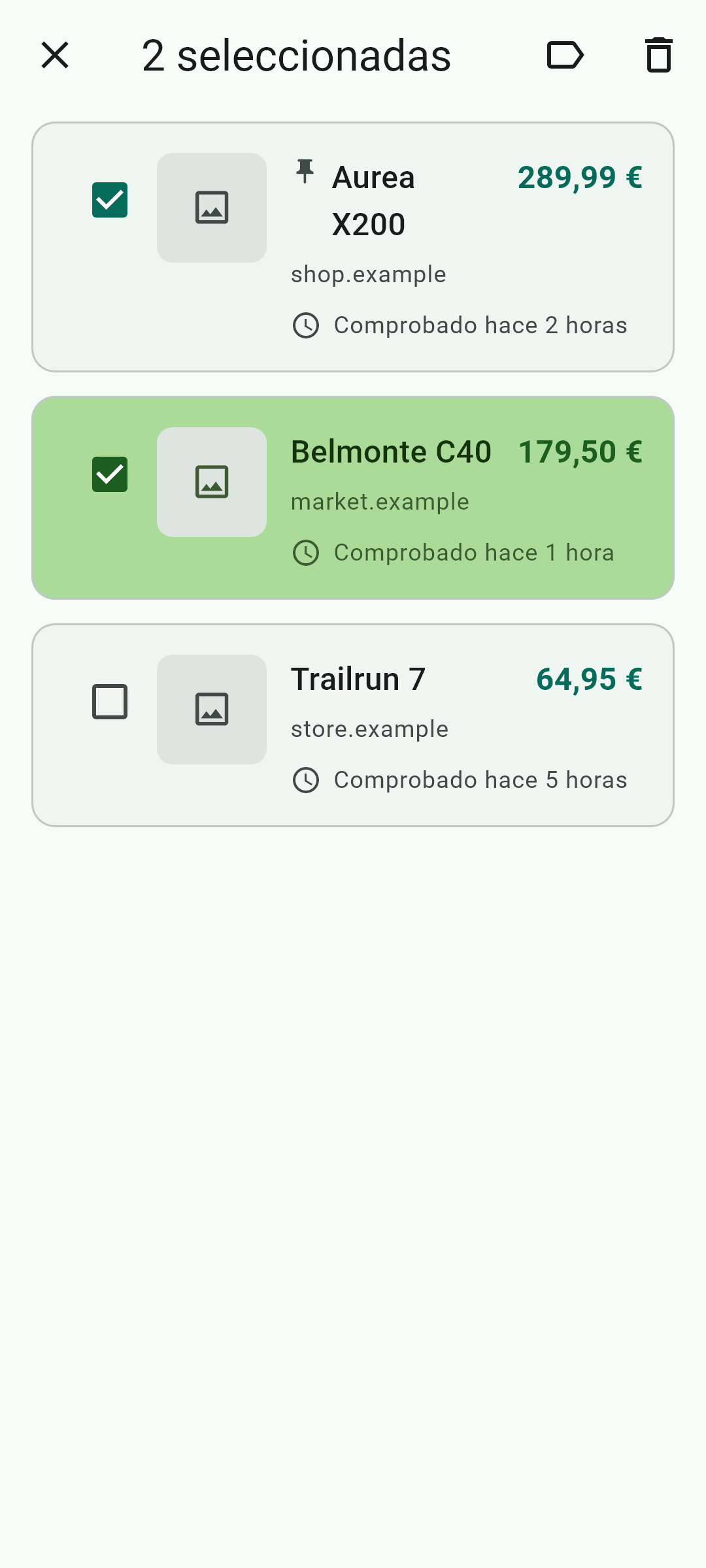 Seleccionar y borrar varias a la vez — Esta pantalla, dentro de la aplicación.