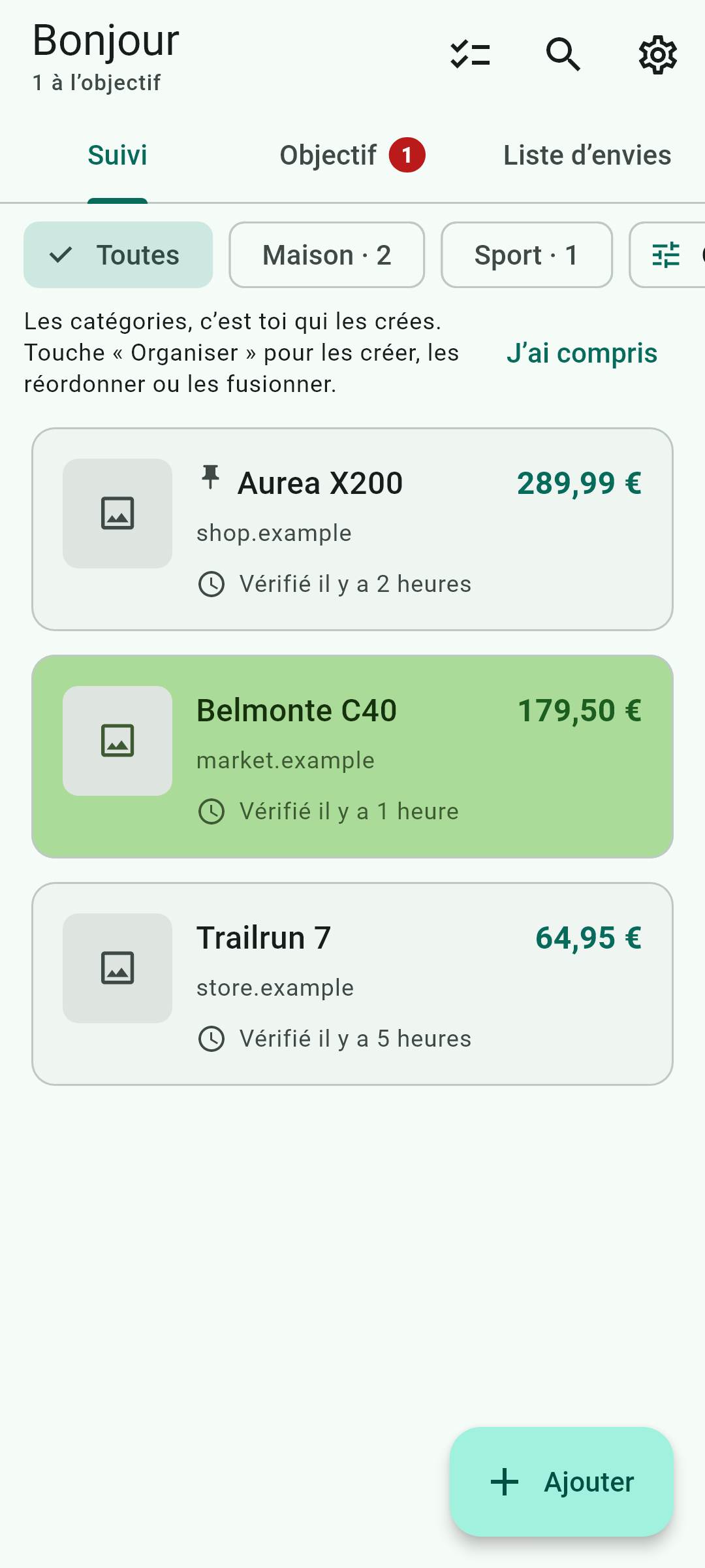 L'ordre de votre liste — Cet écran, dans l'application.