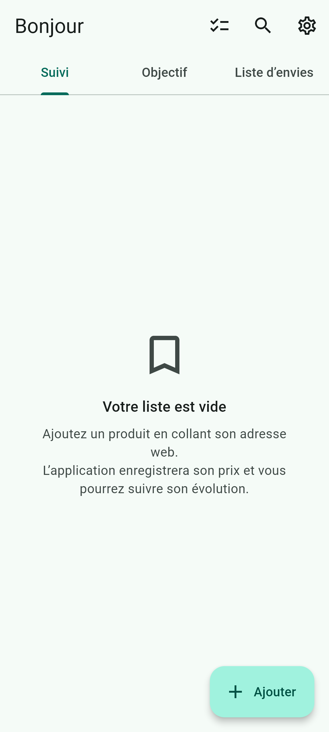 Voilà à quoi ressemble l'application fraîchement installée.