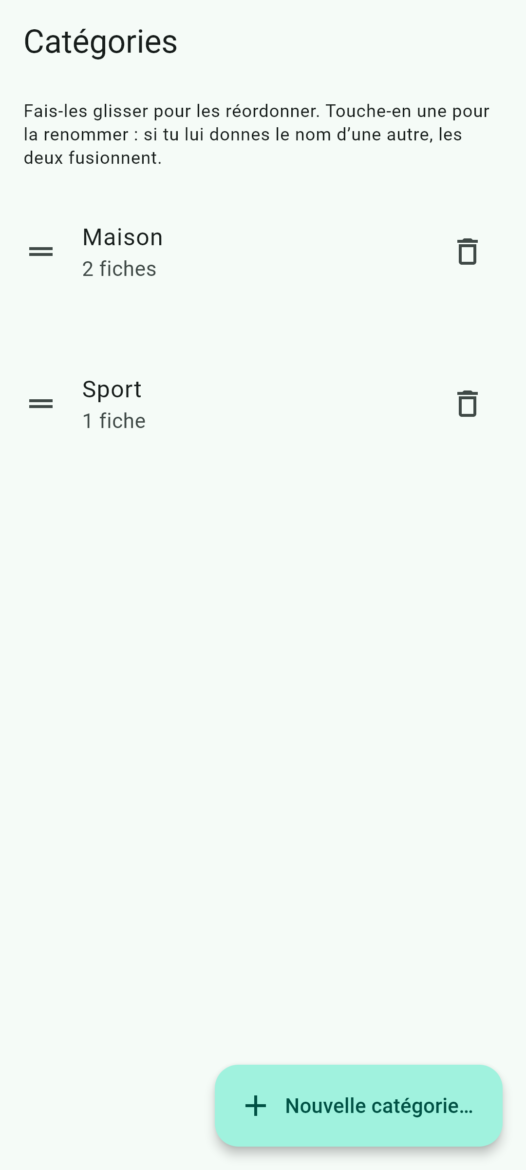 Les catégories, c'est vous qui les créez, avec les noms que vous employez.
