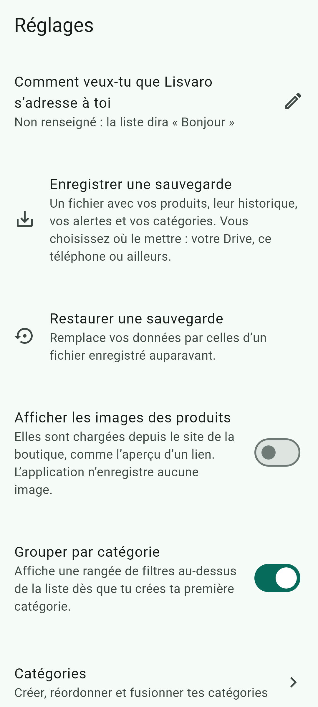 Vos données — Cet écran, dans l'application.