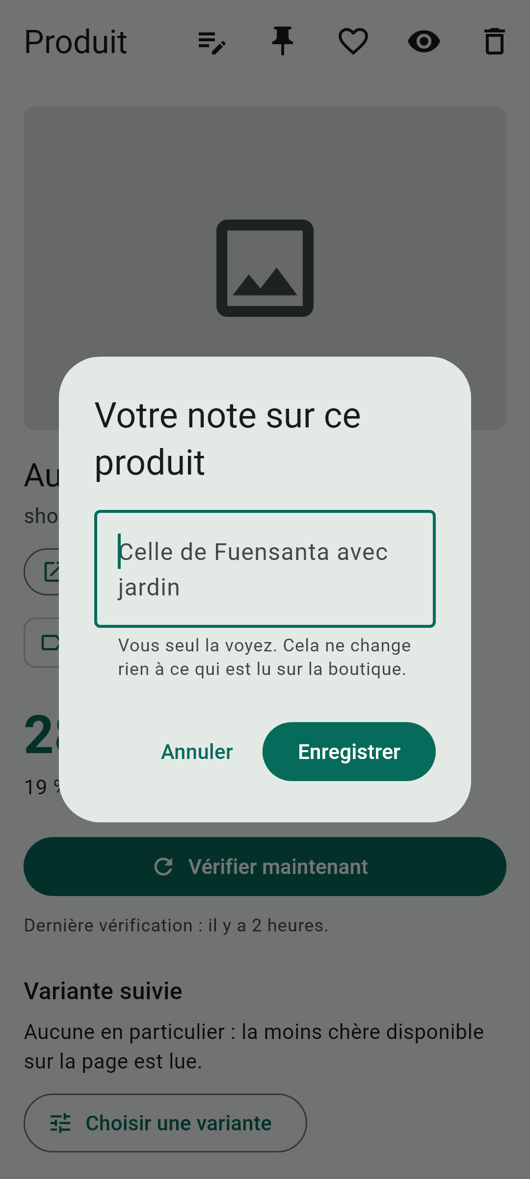 Votre note — Cet écran, dans l'application.