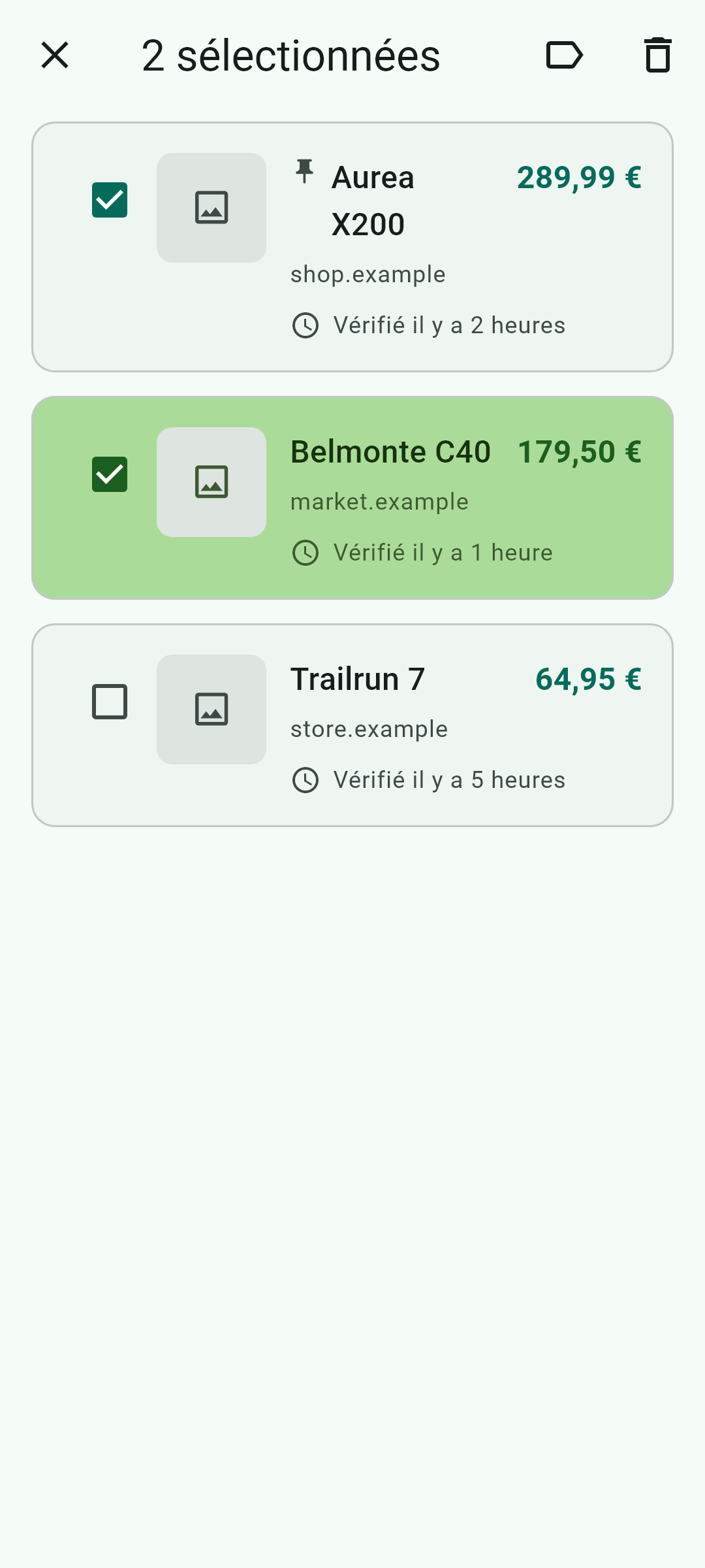 Sélectionner et supprimer plusieurs à la fois — Cet écran, dans l'application.