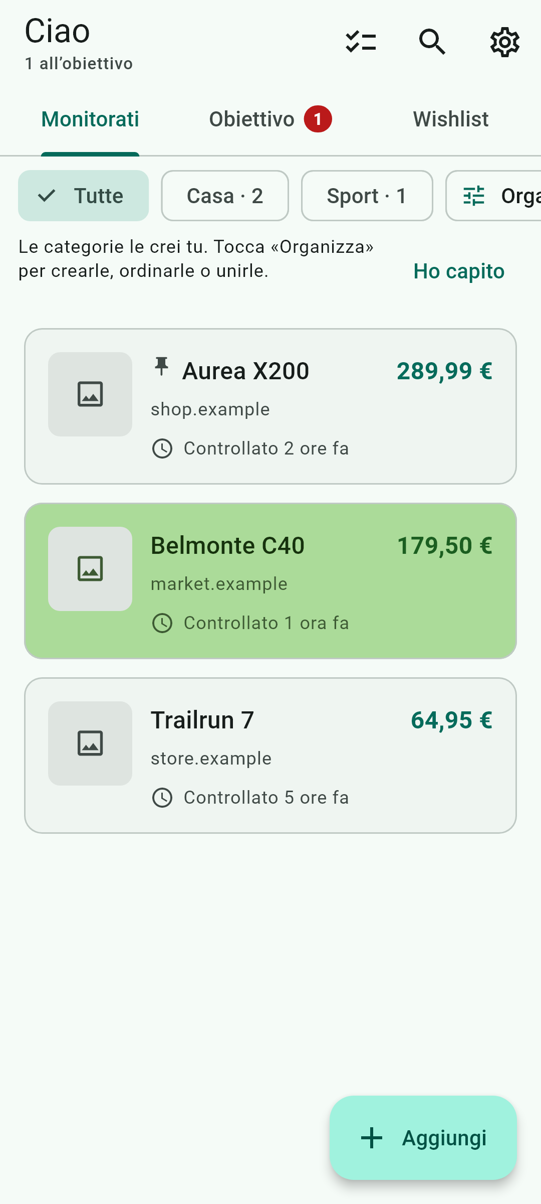 L'ordine della tua lista — Questa schermata, dentro l'applicazione.