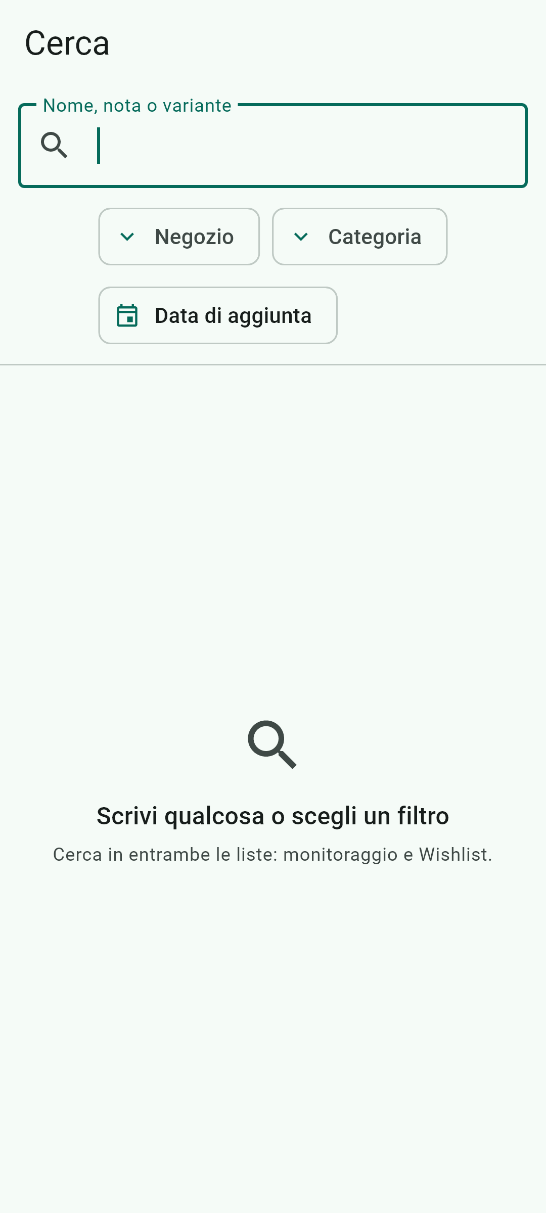 Cercare fra quello che segui già, per negozio, categoria o data.