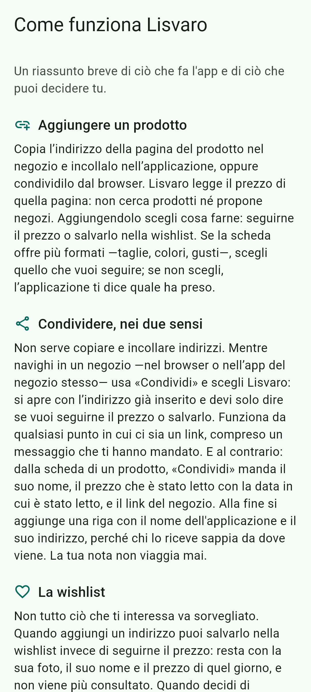 Lo stesso aiuto, dentro l'applicazione