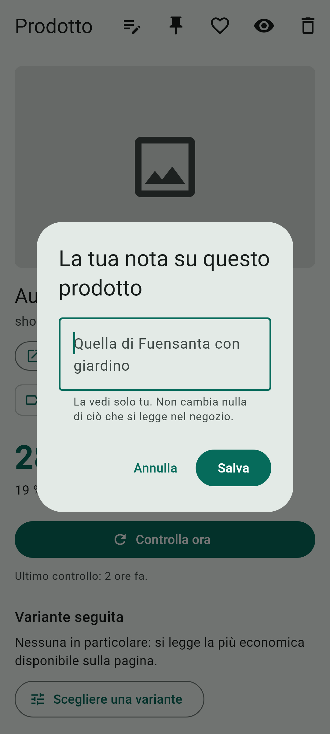 La tua nota — Questa schermata, dentro l'applicazione.