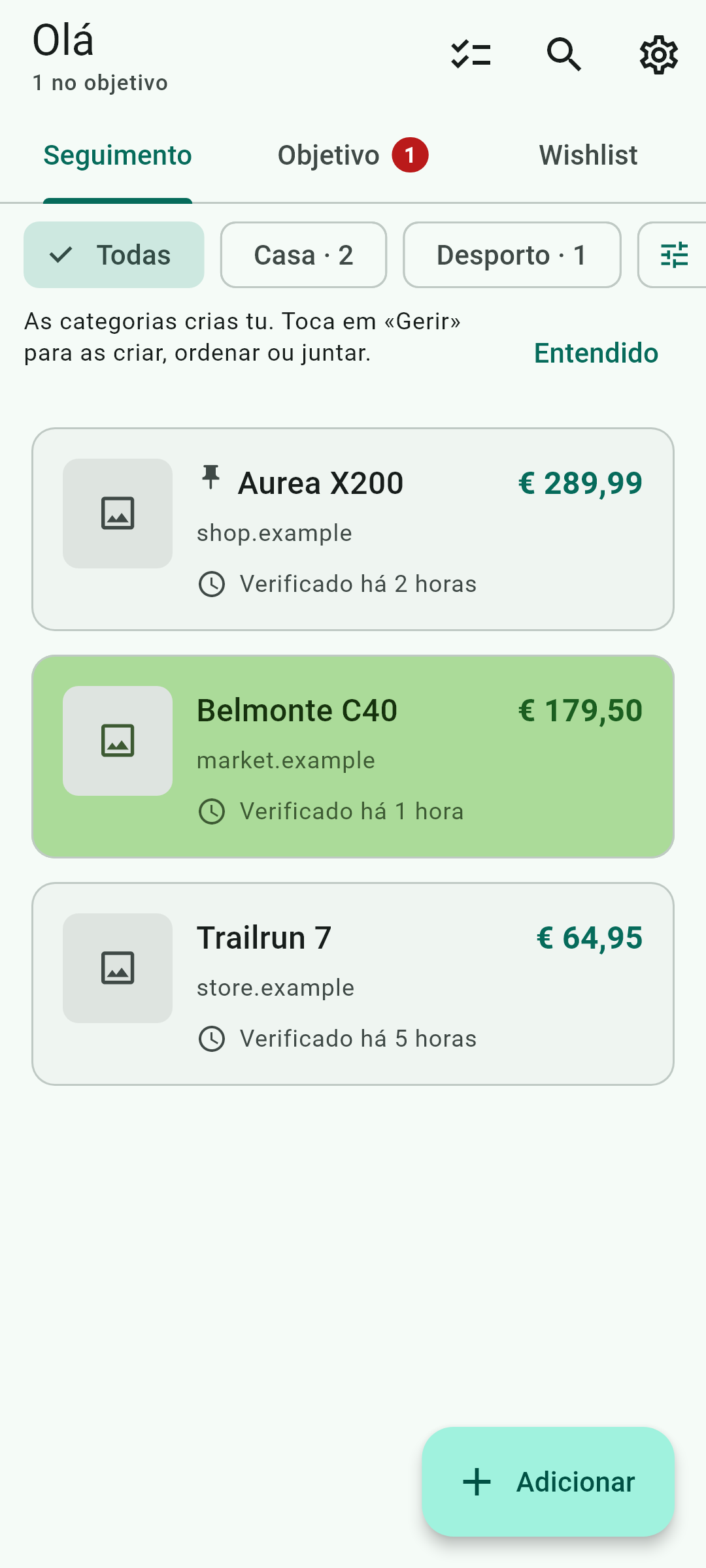 Os três separadores. O número vermelho são as fichas que cumprem o seu aviso agora mesmo.